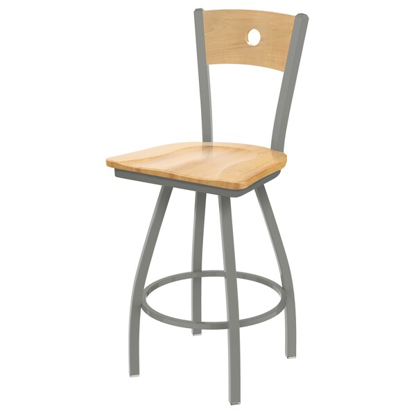 30" Swivel Counter Stool, SS Finish, Nat Back, Nat Maple Seat